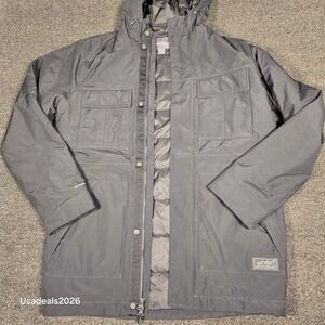 Eddie Bauer WeatherEdge Mens Small Grey Insulated Hooded Parka Jacket Coat
